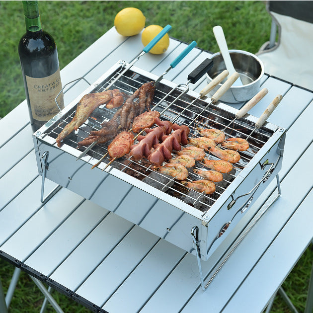 Stainless Steel Portable Barbecue Grill Household Charcoal Type - Mubimart - Outdoor grills 