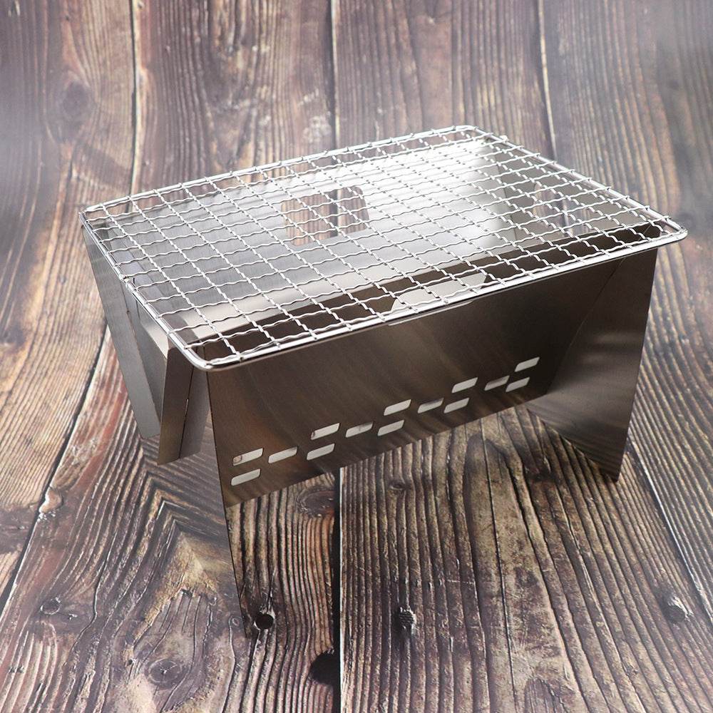 Stainless Steel Portable X-shaped Grill DIY Card Grill New Mini Folding Camping Wood Stove - Mubimart