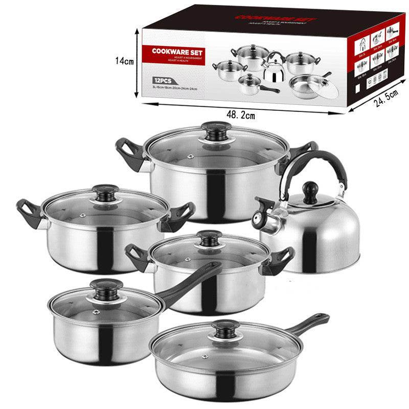 Stainless Steel Pot Set Pot Milk Pot Soup Pot Frying Pan With Kettle - Mubimart
