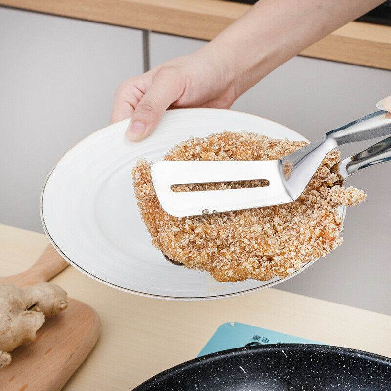 Stainless Steel Steak Clamp Food Bread Meat BBQ Clip Tongs Kitchen Cooking Tool - Mubimart