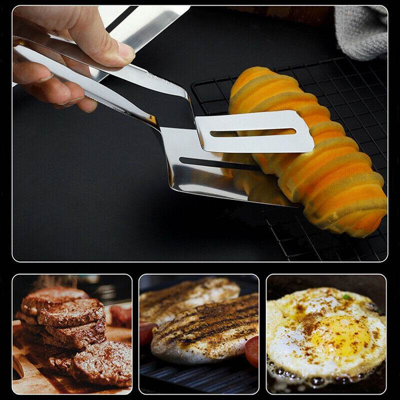 Stainless Steel Steak Clamp Food Bread Meat BBQ Clip Tongs Kitchen Cooking Tool - Mubimart