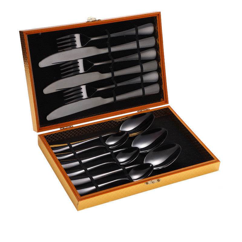 Stainless Steel Steak Cutlery Set Western Cutlery Cutlery Set Gift Box Wooden Box Cutlery - Mubimart