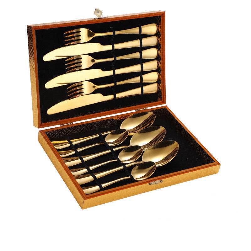 Stainless Steel Steak Cutlery Set Western Cutlery Cutlery Set Gift Box Wooden Box Cutlery - Mubimart