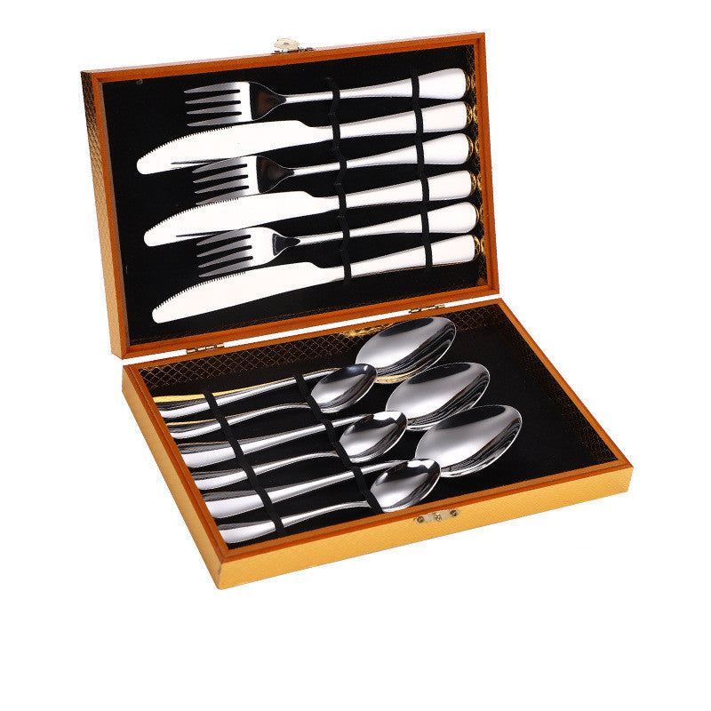 Stainless Steel Steak Cutlery Set Western Cutlery Cutlery Set Gift Box Wooden Box Cutlery Mubimart