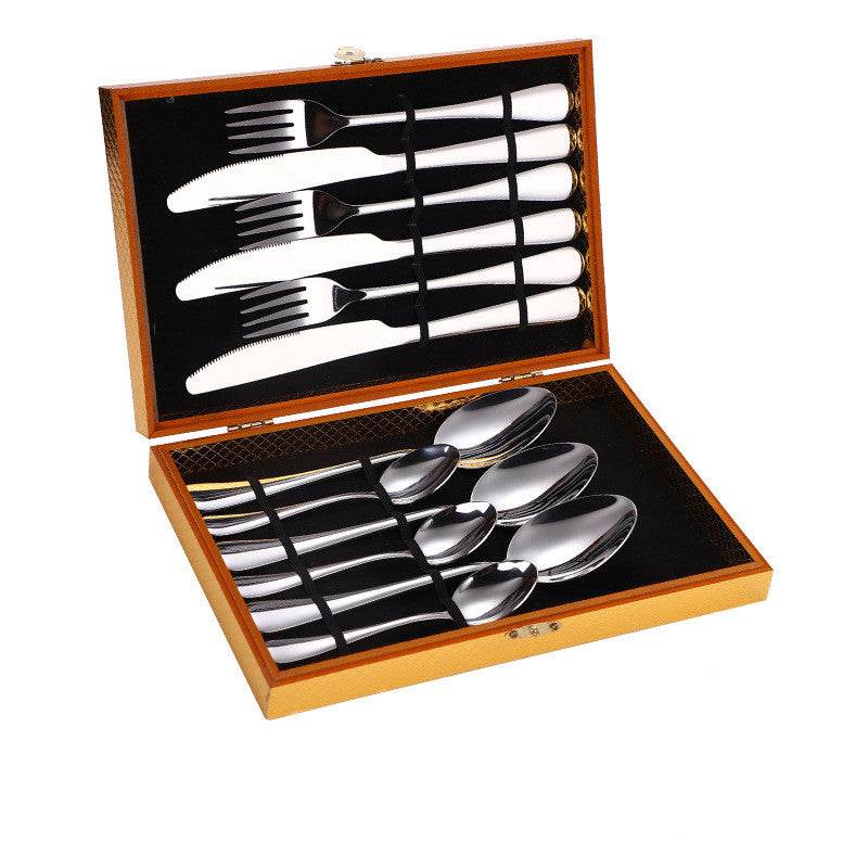 Stainless Steel Steak Cutlery Set Western Cutlery Cutlery Set Gift Box Wooden Box Cutlery - Mubimart