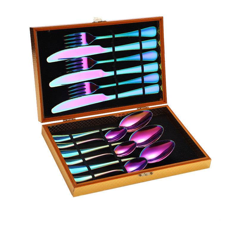 Stainless Steel Steak Cutlery Set Western Cutlery Cutlery Set Gift Box Wooden Box Cutlery - Mubimart