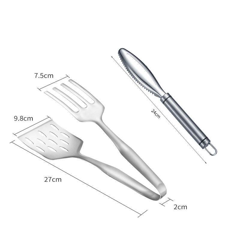Stainless Steel Steak Frying Spatula Roast Fish BBQ Tongs Bread Meat Food Clip Drain Oil Leak Shovel Kitchen Cooking Utensils - Mubimart