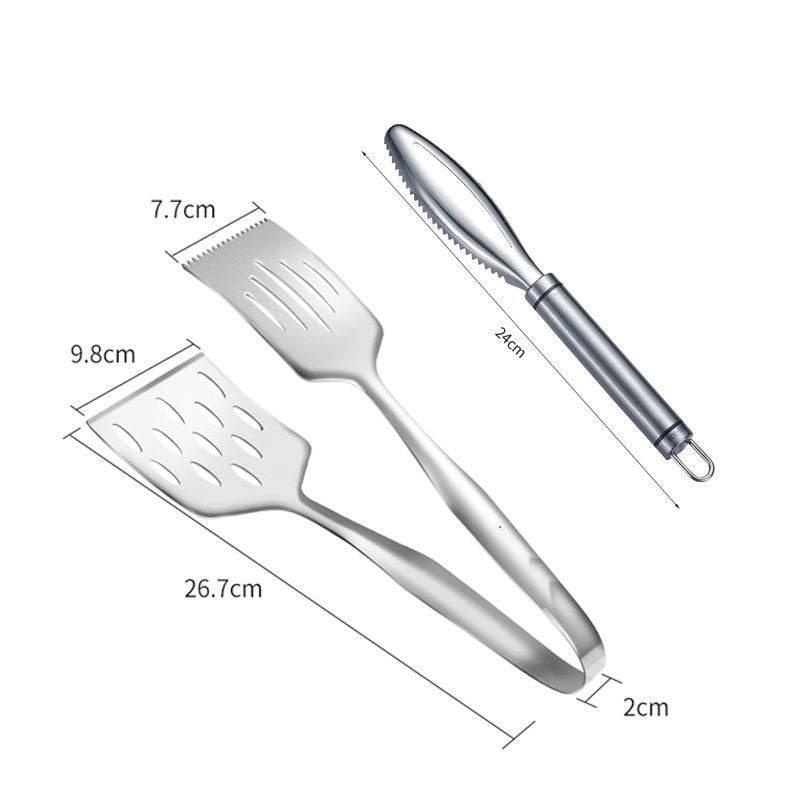 Stainless Steel Steak Frying Spatula Roast Fish BBQ Tongs Bread Meat Food Clip Drain Oil Leak Shovel Kitchen Cooking Utensils - Mubimart