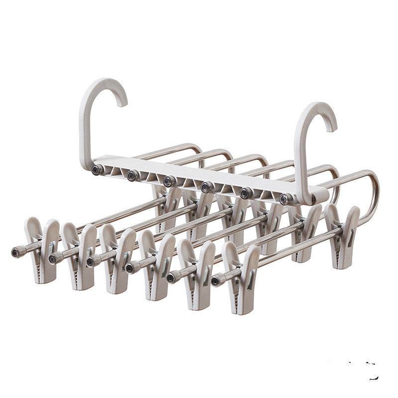 Stainless Steel Telescopic Folding Multifunctional Multi-layer Trouser Rack Pants Hanger - Mubimart