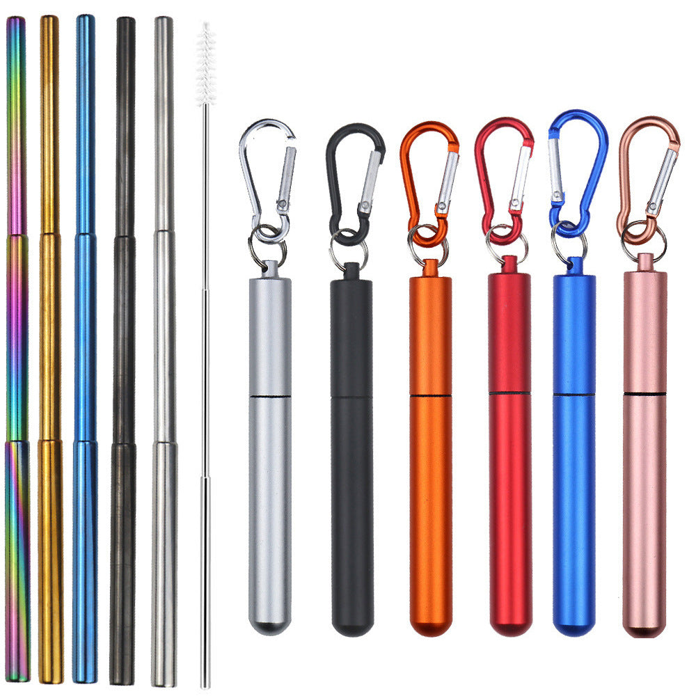 Stainless Steel Telescopic Straws Three Sections With Aluminum Storage Tube - Mubimart - Straws 