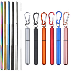 Stainless Steel Telescopic Straws Three Sections With Aluminum Storage Tube - Mubimart - Straws 