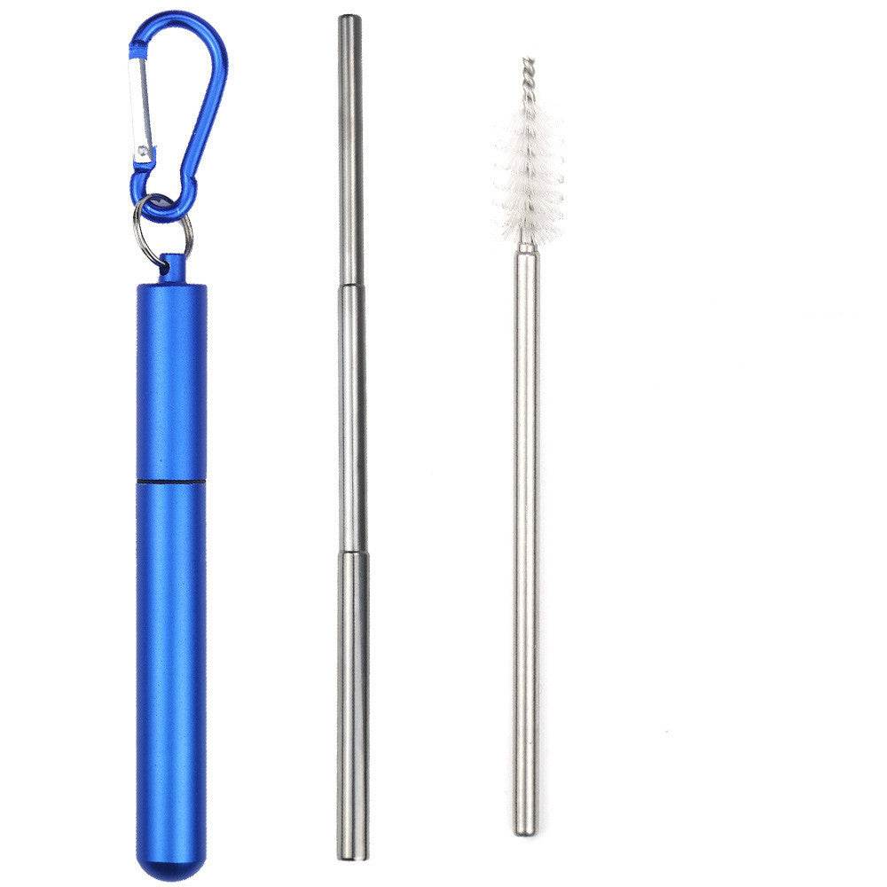 Stainless Steel Telescopic Straws Three Sections With Aluminum Storage Tube - Mubimart