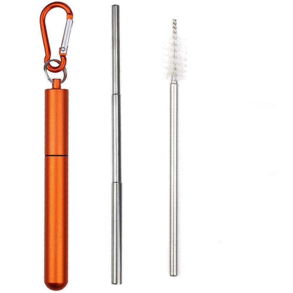 Stainless Steel Telescopic Straws Three Sections With Aluminum Storage Tube - Mubimart