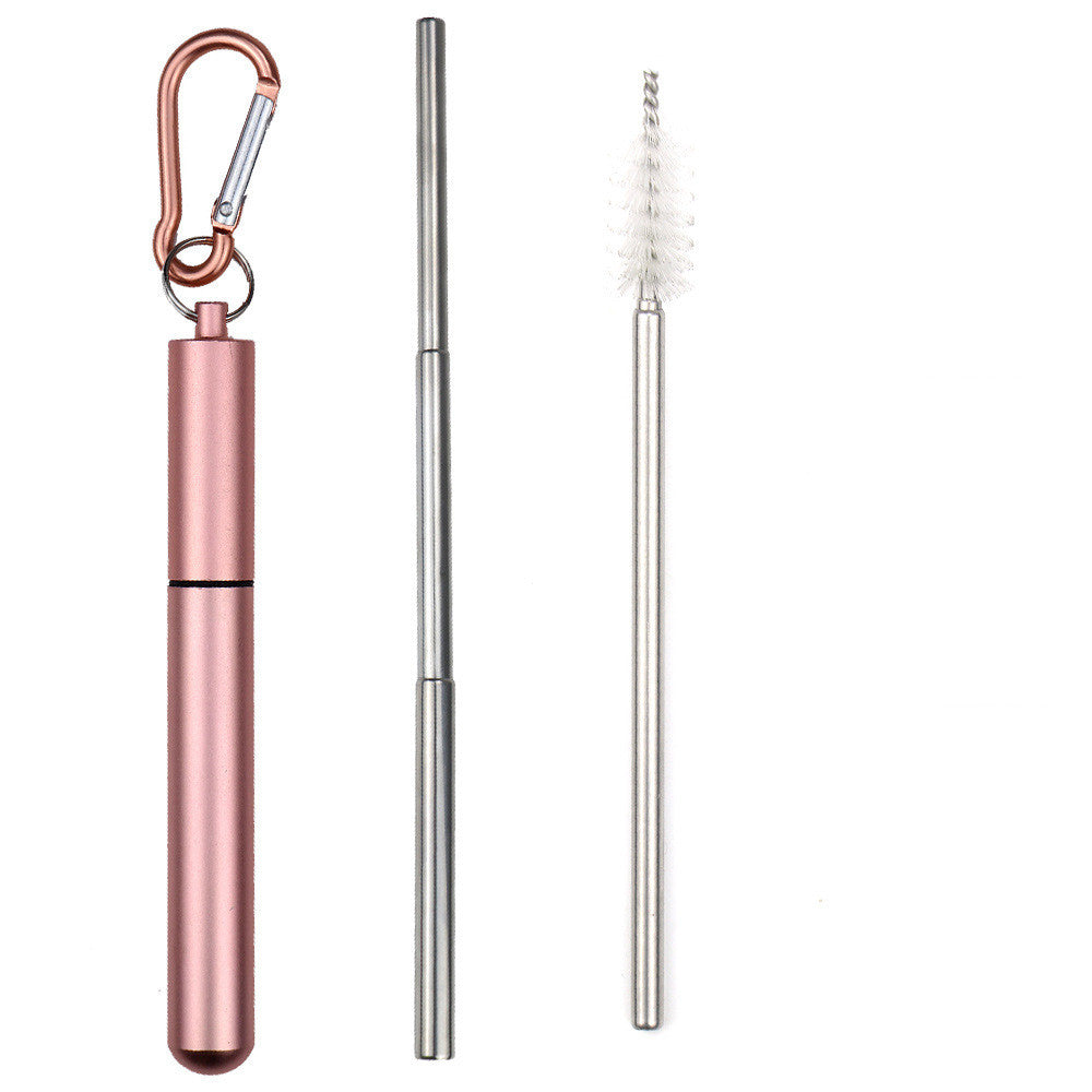 Stainless Steel Telescopic Straws Three Sections With Aluminum Storage Tube - Mubimart -  