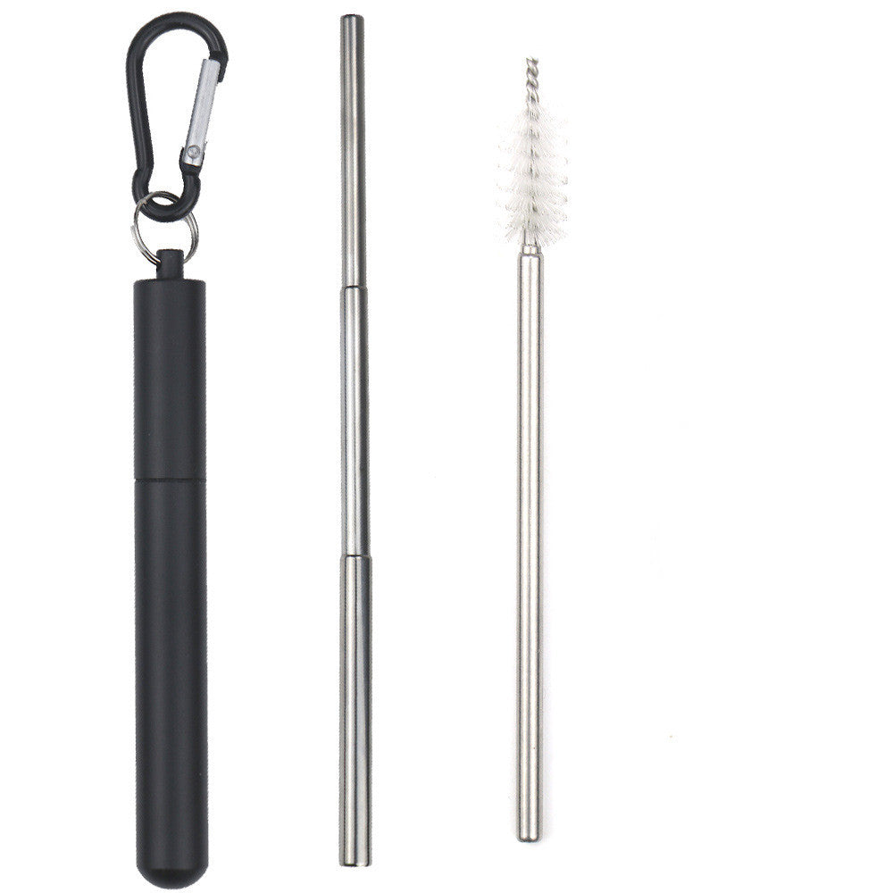 Stainless Steel Telescopic Straws Three Sections With Aluminum Storage Tube - Mubimart -  