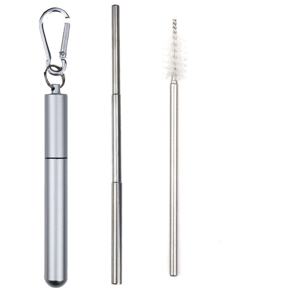 Stainless Steel Telescopic Straws Three Sections With Aluminum Storage Tube - Mubimart -  