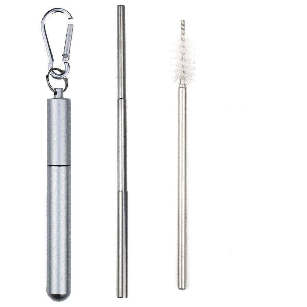 Stainless Steel Telescopic Straws Three Sections With Aluminum Storage Tube - Mubimart