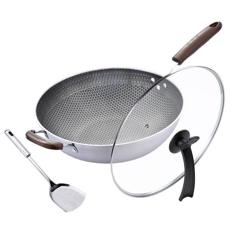 Stainless Steel Wok Non-Stick Pan Uncoated Household Induction Cooker Gas Stove Special Cooking Pan Non-Stick Pan - Mubimart
