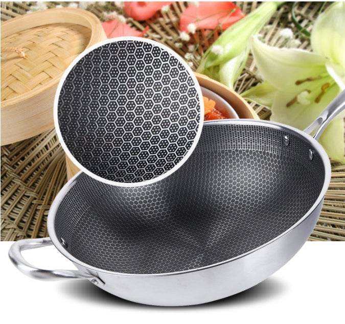 Stainless Steel Wok Non-Stick Pan Uncoated Household Induction Cooker Gas Stove Special Cooking Pan Non-Stick Pan - Mubimart