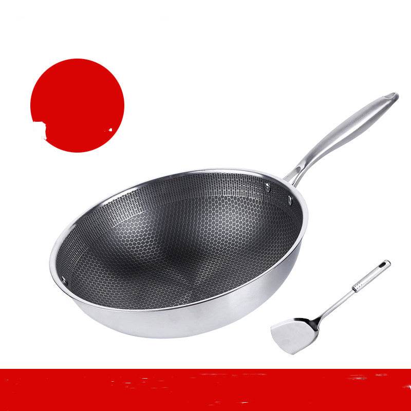Stainless Steel Wok Non-Stick Pan Uncoated Household Induction Cooker Gas Stove Special Cooking Pan Non-Stick Pan - Mubimart
