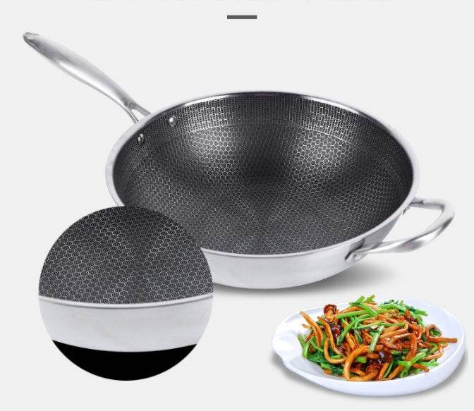 Stainless Steel Wok Non-Stick Pan Uncoated Household Induction Cooker Gas Stove Special Cooking Pan Non-Stick Pan - Mubimart
