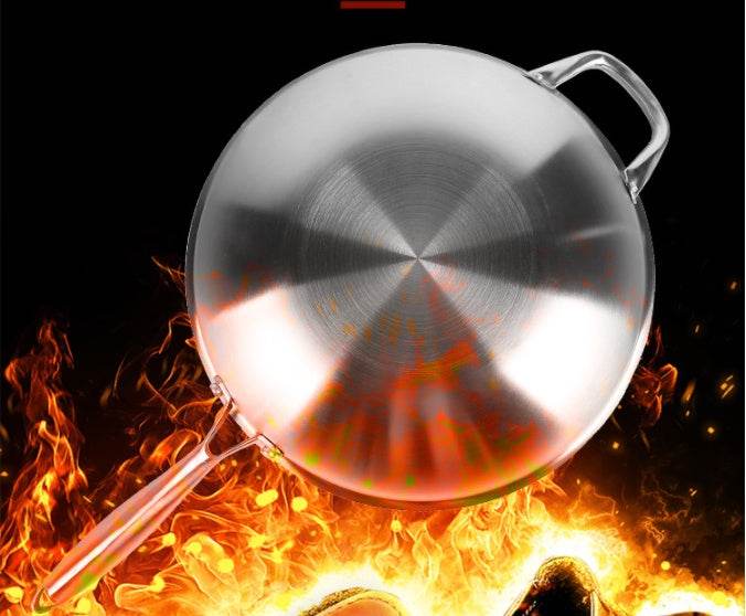 Stainless Steel Wok Non-Stick Pan Uncoated Household Induction Cooker Gas Stove Special Cooking Pan Non-Stick Pan - Mubimart