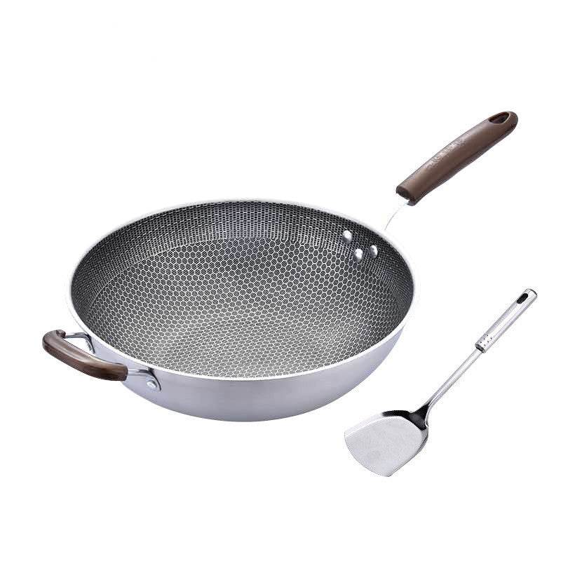 Stainless Steel Wok Non-Stick Pan Uncoated Household Induction Cooker Gas Stove Special Cooking Pan Non-Stick Pan - Mubimart