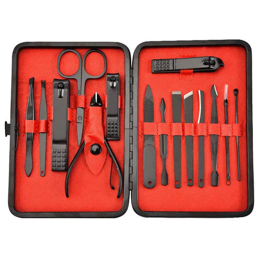 Stainless steel black nail clipper set - Mubimart