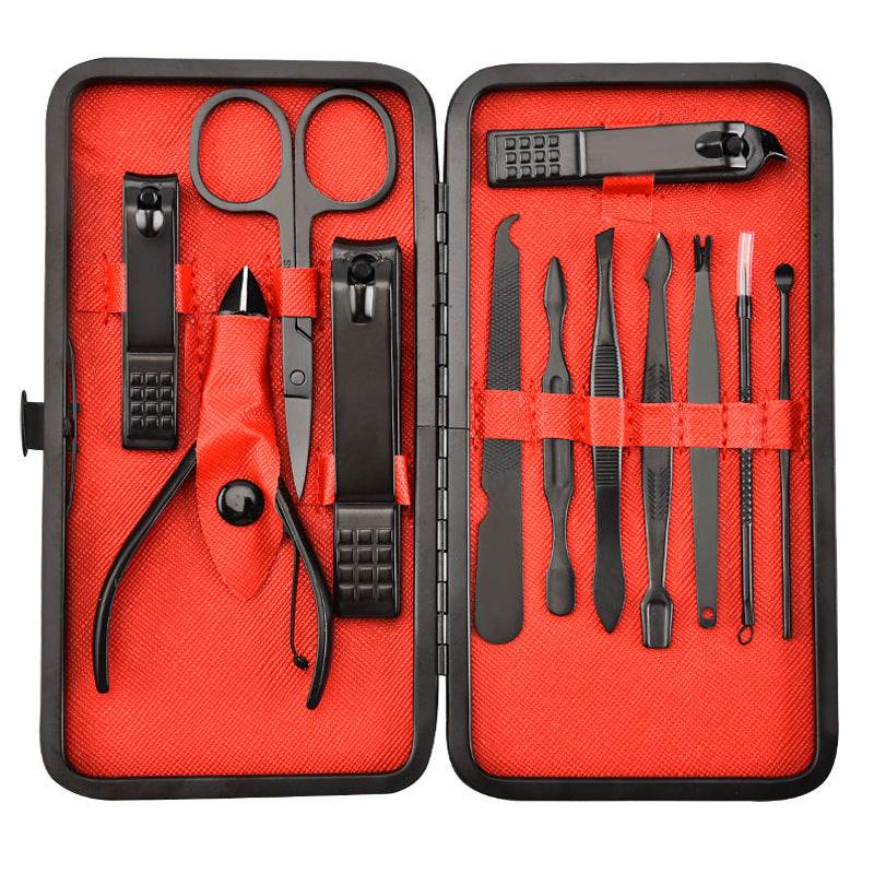 Stainless steel black nail clipper set - Mubimart