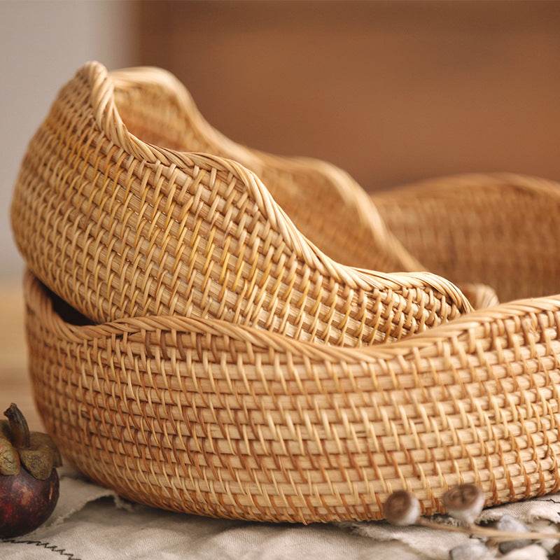 Storage Basket Hand-Woven Basket Bamboo Woven Bamboo Basket Bamboo Basket - Mubimart