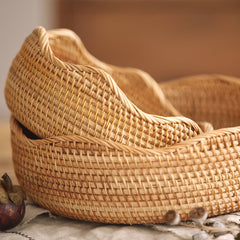 Storage Basket Hand-Woven Basket Bamboo Woven Bamboo Basket Bamboo Basket - Mubimart -  