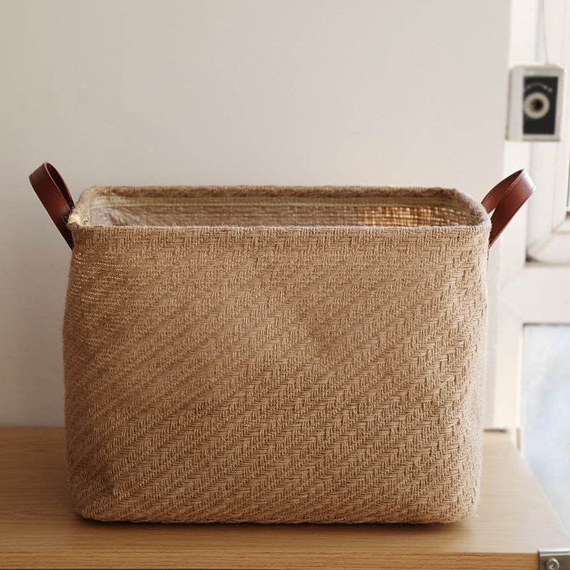 Storage Basket Jute Fabric Foldable Storage Box - Mubimart