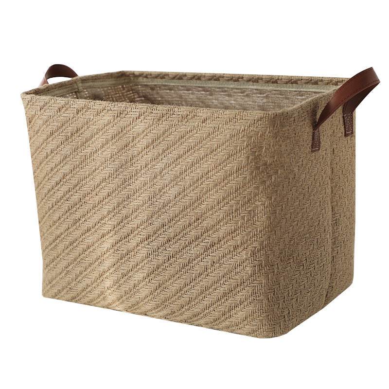 Storage Basket Jute Fabric Foldable Storage Box - Mubimart