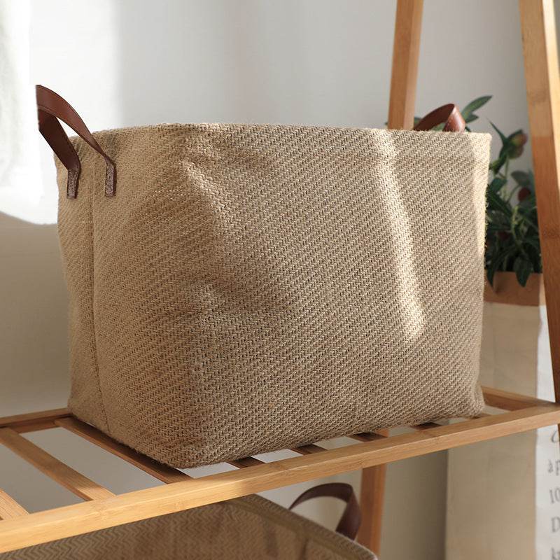 Storage Basket Jute Fabric Foldable Storage Box - Mubimart
