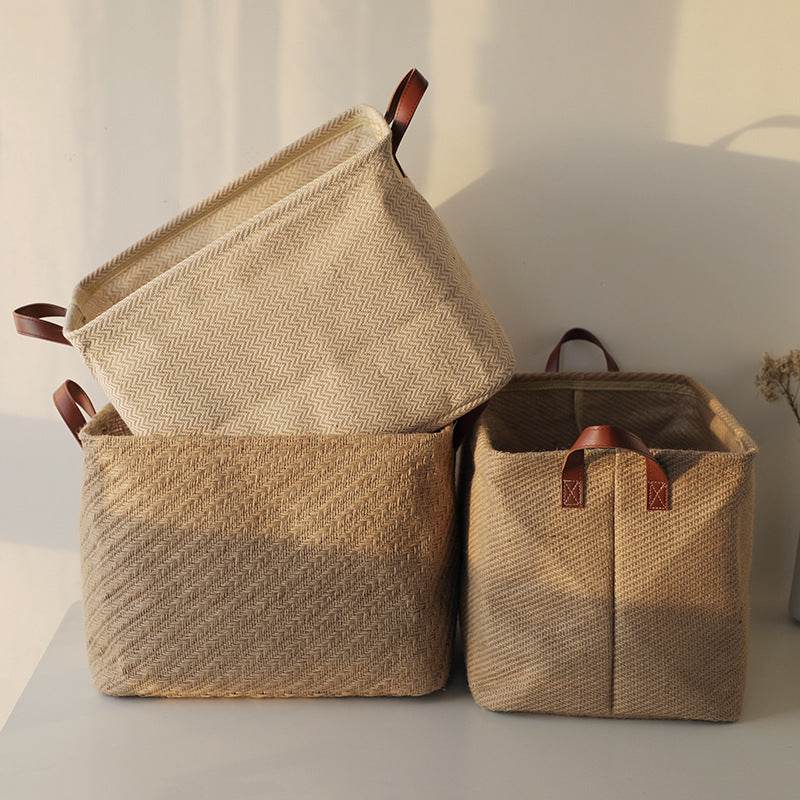 Storage Basket Jute Fabric Foldable Storage Box - Mubimart