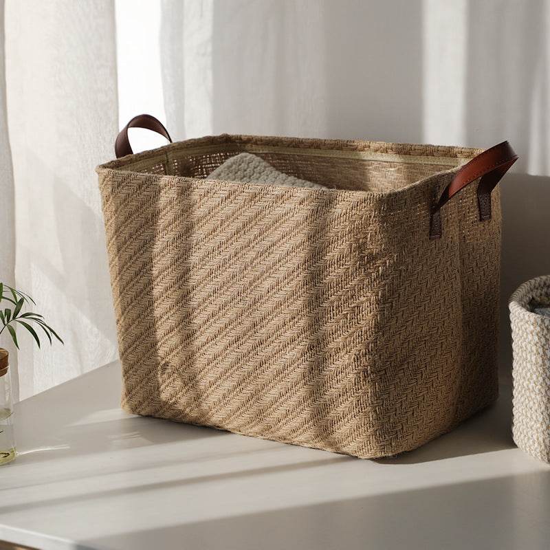Storage Basket Jute Fabric Foldable Storage Box - Mubimart