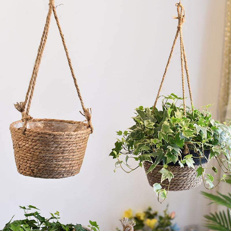 Straw Hanging Baskets, Flower Baskets, Woven Flower Pots, Rattan Baskets, Chlorophytum Potted Plants, Flower Baskets, Flower Pots, Bamboo Baskets, Flower Baskets - Mubimart