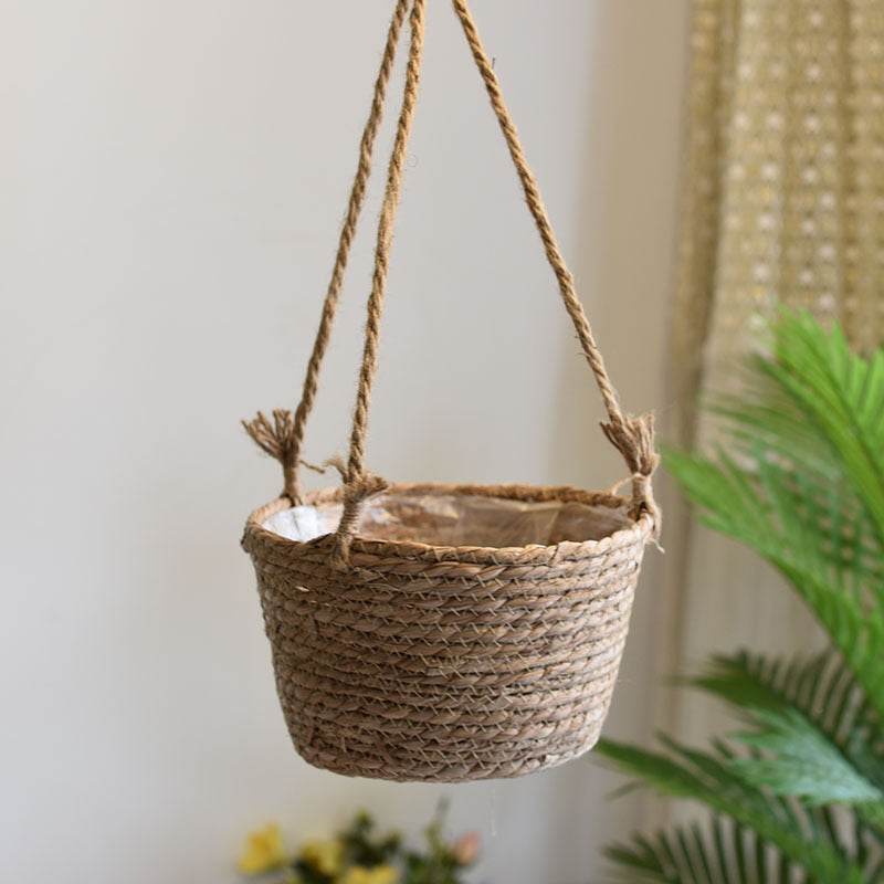 Straw Hanging Baskets, Flower Baskets, Woven Flower Pots, Rattan Baskets, Chlorophytum Potted Plants, Flower Baskets, Flower Pots, Bamboo Baskets, Flower Baskets - Mubimart