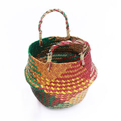 Straw Pot-Bellied Flower Baskets, Flower Arrangement, Folding Baskets, Household Sundries Storage - Mubimart - Decorative basket 