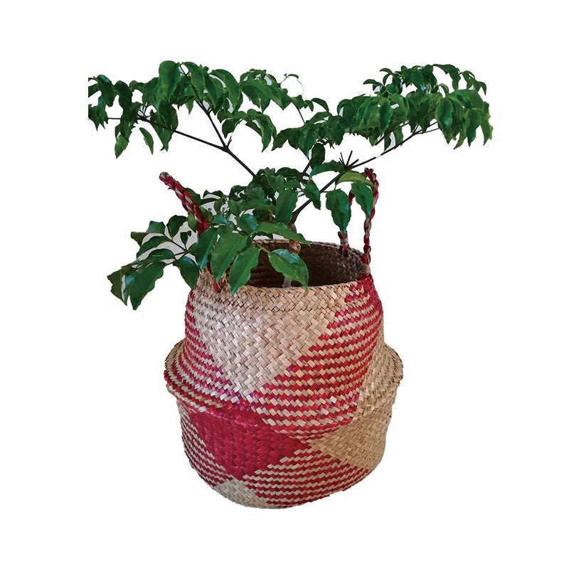 Straw Pot-Bellied Flower Baskets, Flower Arrangement, Folding Baskets, Household Sundries Storage - Mubimart -  