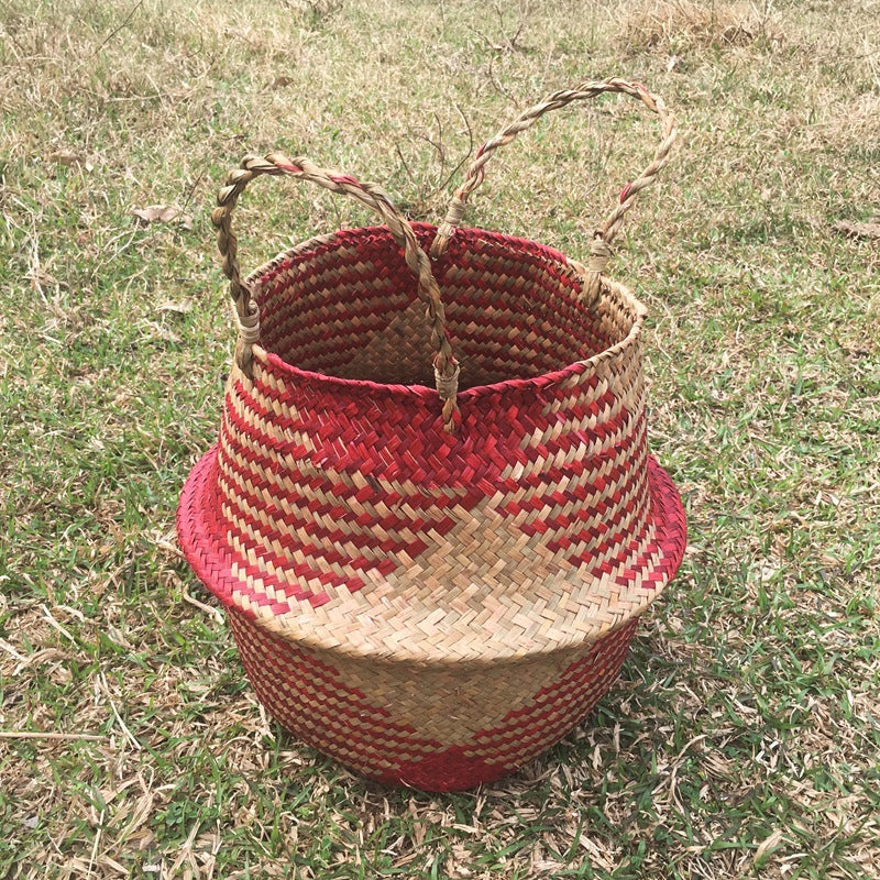 Straw Pot-Bellied Flower Baskets, Flower Arrangement, Folding Baskets, Household Sundries Storage - Mubimart -  