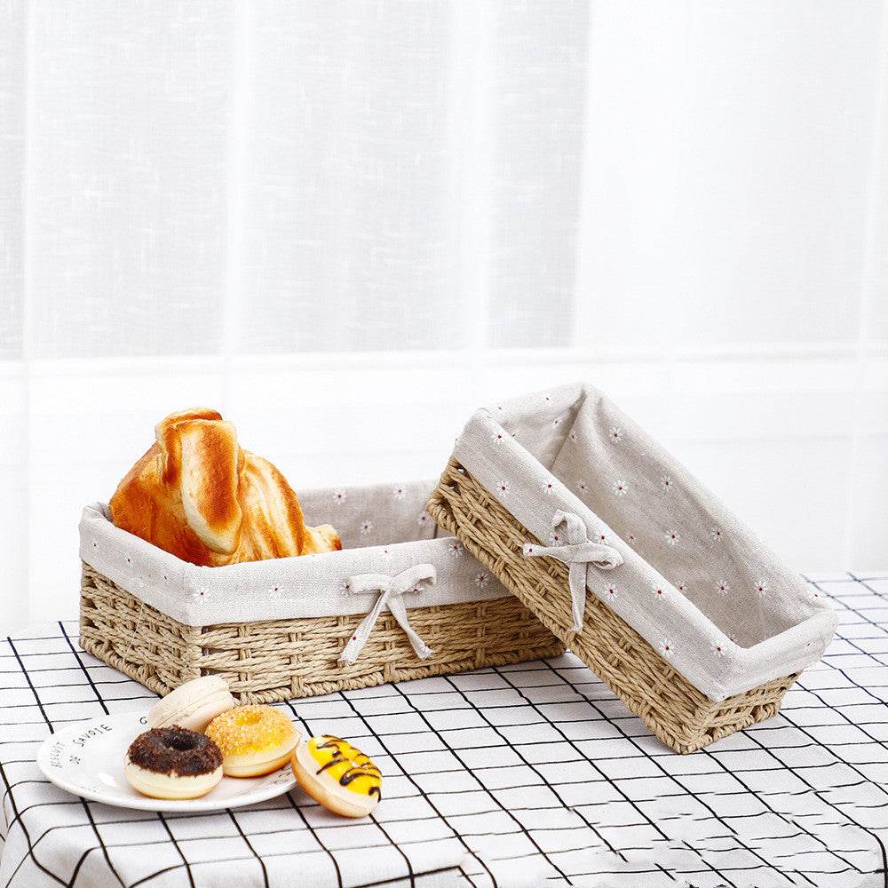 Straw Storage Basket Toy Snack Sundries Storage Box - Mubimart