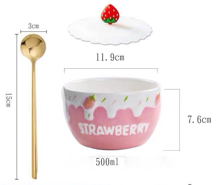 Strawberry Bowl Ceramic Home Breakfast Bowl Creative Instant Noodle Bowl - Mubimart -  