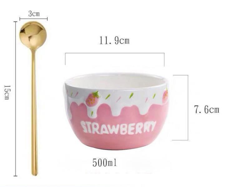 Strawberry Bowl Ceramic Home Breakfast Bowl Creative Instant Noodle Bowl - Mubimart - Ice cream bowl 