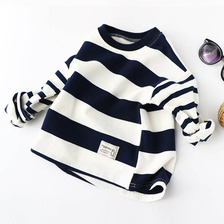 Striped Black And White Pullover Children's Long-sleeved Sweater - Mubimart