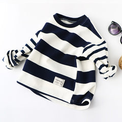 Striped Black And White Pullover Children's Long-sleeved Sweater - Mubimart -  