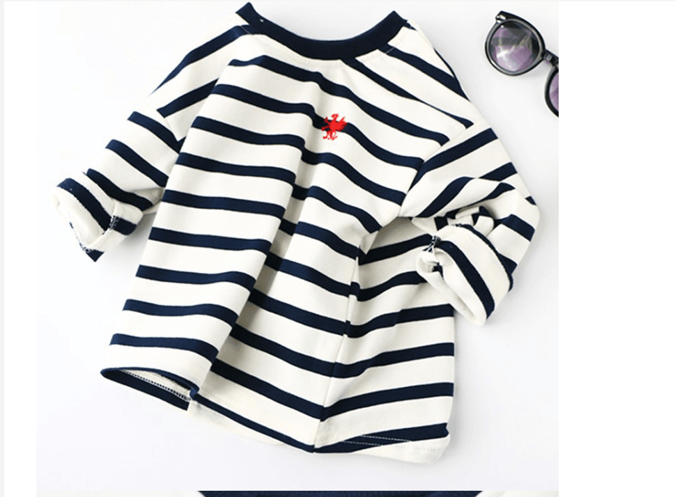 Striped Black And White Pullover Children's Long-sleeved Sweater - Mubimart