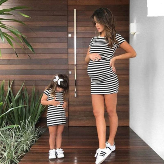 Striped parent-child dress - Mubimart