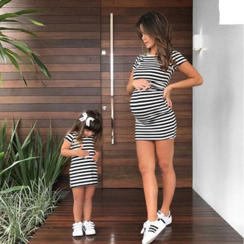 Striped parent-child dress - Mubimart