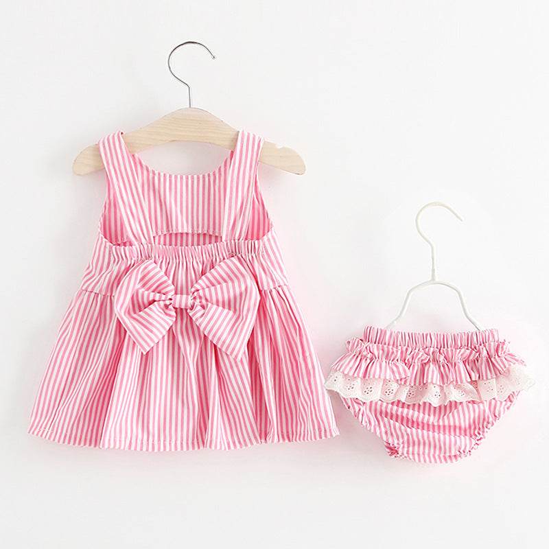 Striped suspender skirt + shorts 2 piece set - Mubimart